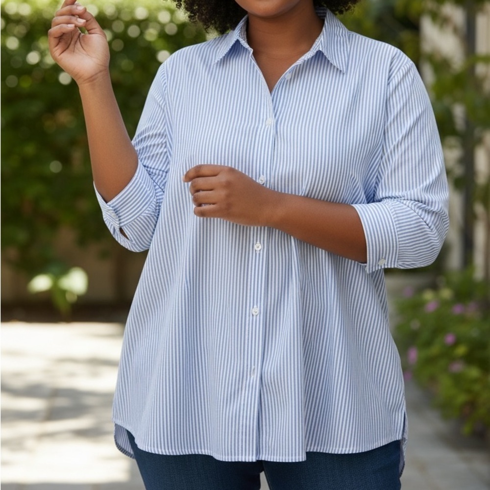 Kim Rogers Blue and White Striped Button-Down Shirt